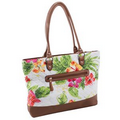 Parinda 11167 ALLIE (White Floral) Quilted Fabric Croco Faux Leather Tote